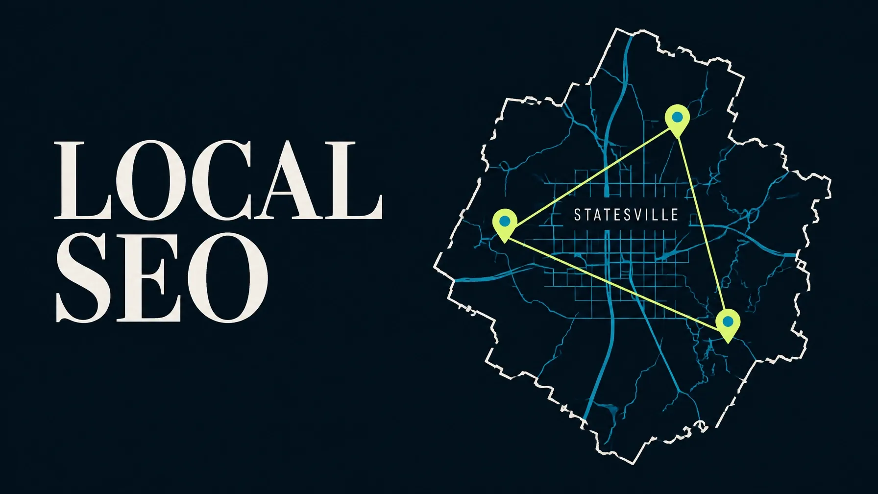 Editorial map diagram showing local SEO coverage and connected service-area signals around Statesville.