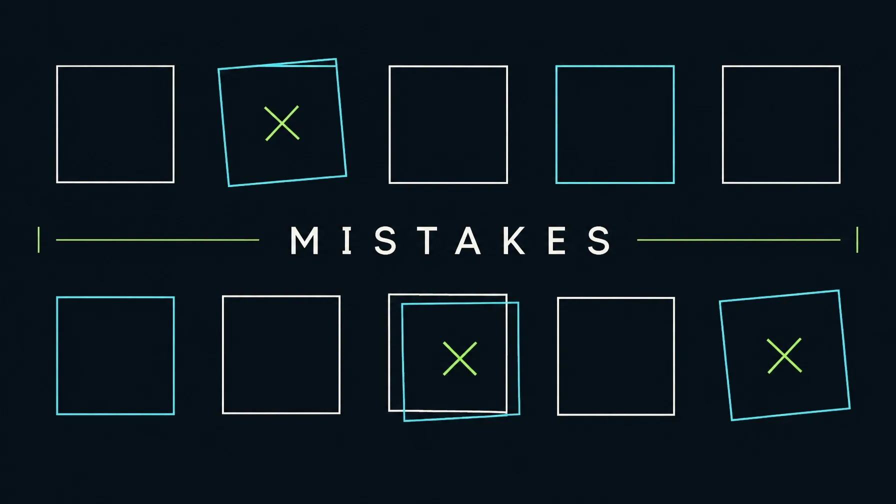 Editorial grid diagram showing misaligned squares marked as web design mistakes.